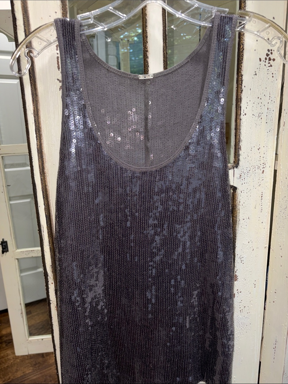 Chan Luu Beautiful Sequin Sleeveless Tank in Charcoal Gray